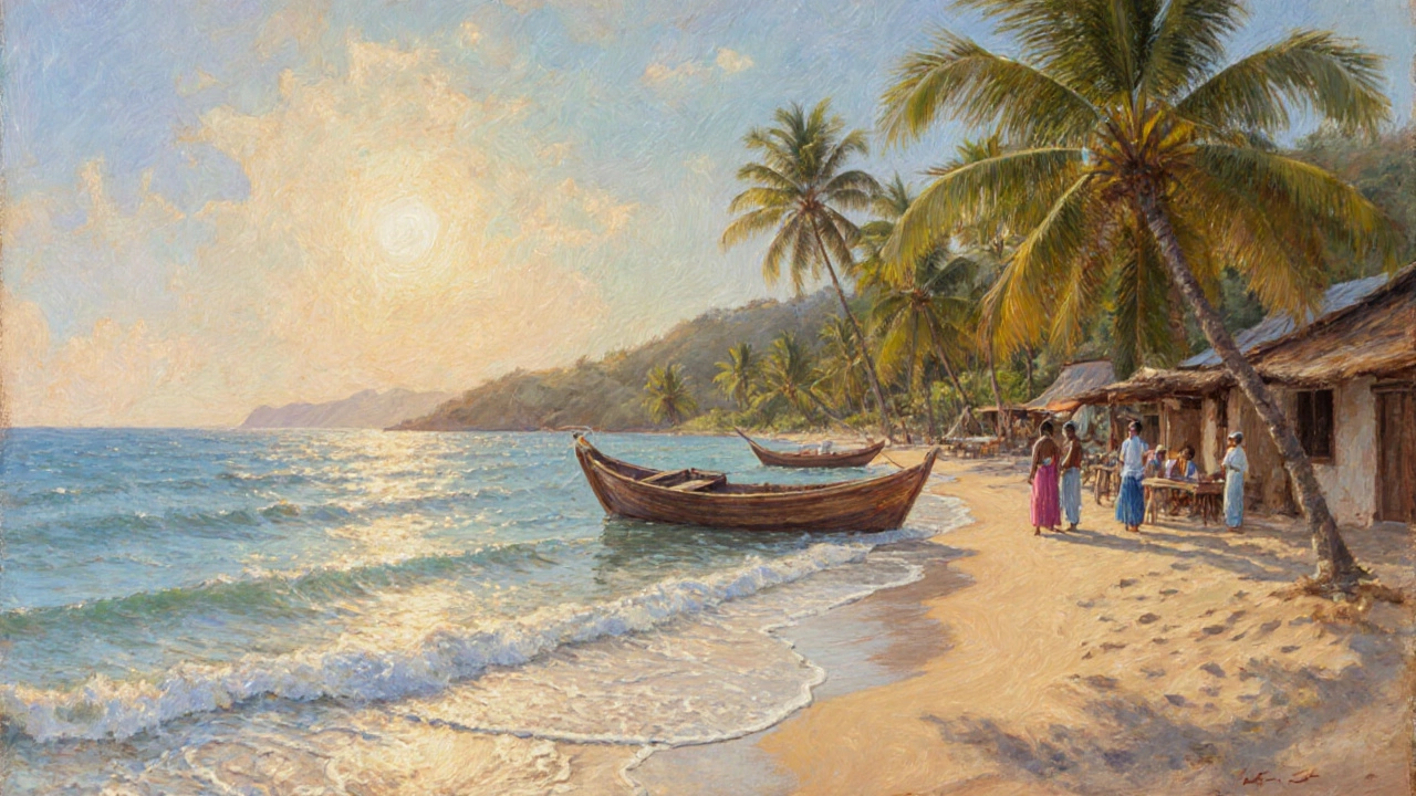 Quiet secluded cove on a lesser‑known Caribbean island with palm trees.