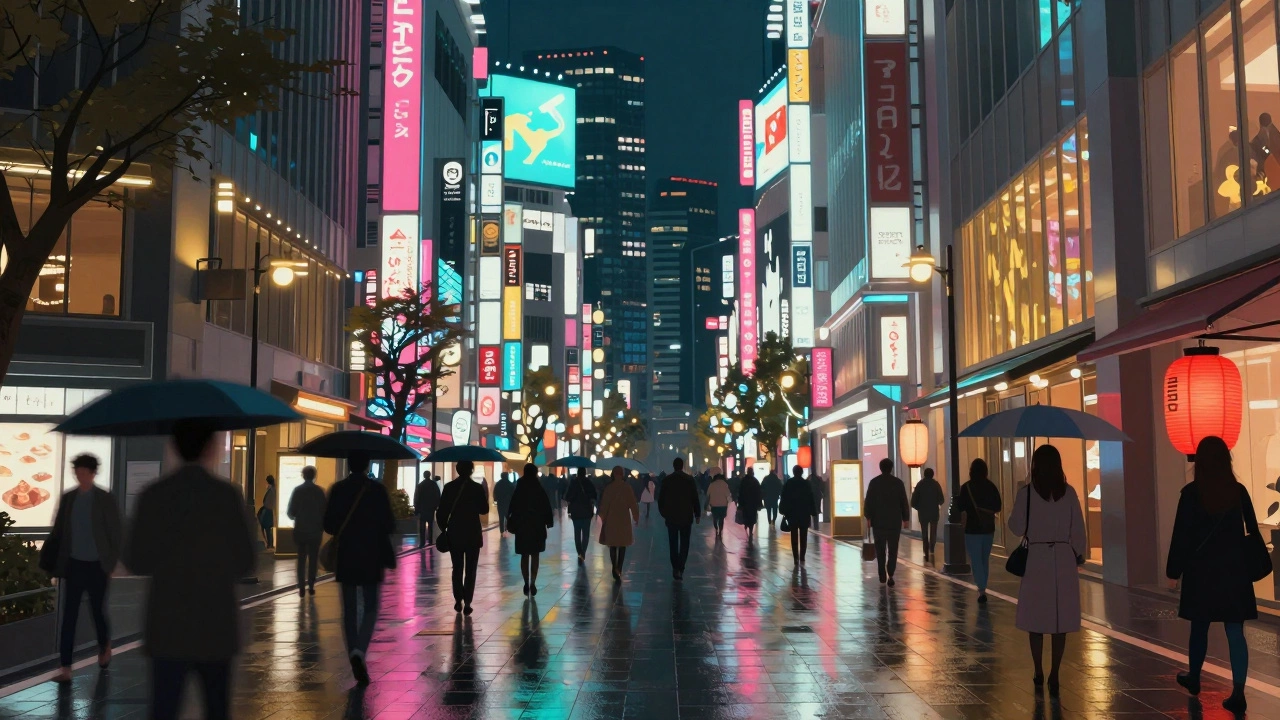 Neon-lit streets of Tokyo’s Shinjuku district at night with glowing signs and pedestrians.