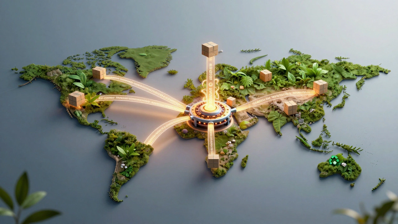 Abstract globe with glowing trade routes representing global holiday shopping trends