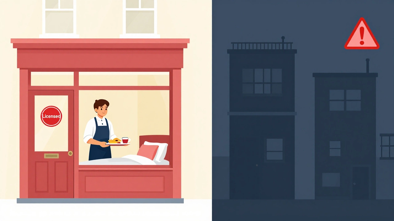 Illustration comparing a licensed B&amp;B with a risky unlicensed rental property