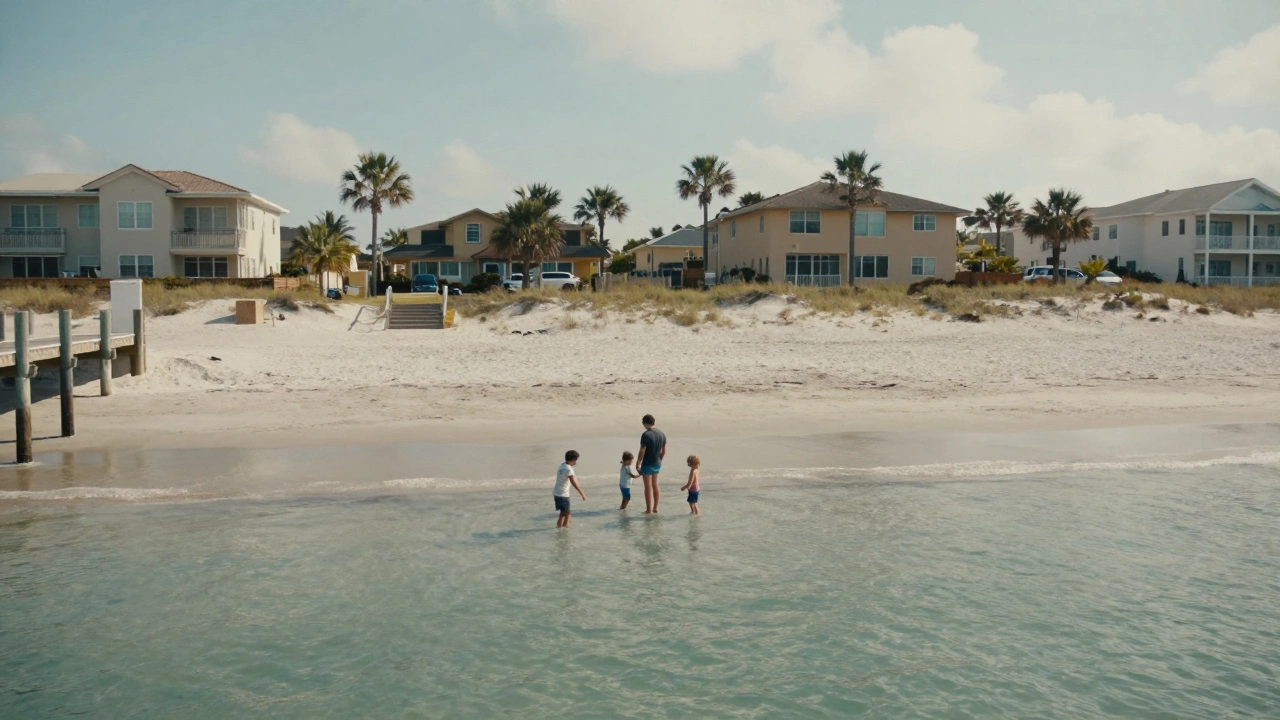Quiet family-friendly Surfside Beach with low-rise condos and calm waters