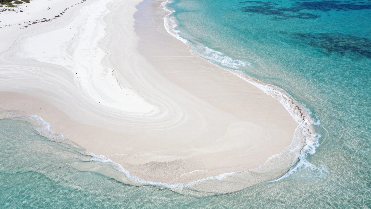 Aerial view of Whitehaven Beach swirling sand and blue water