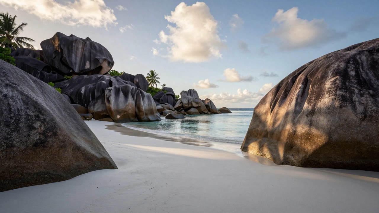Anse Source d'Argent with giant granite boulders on white sand