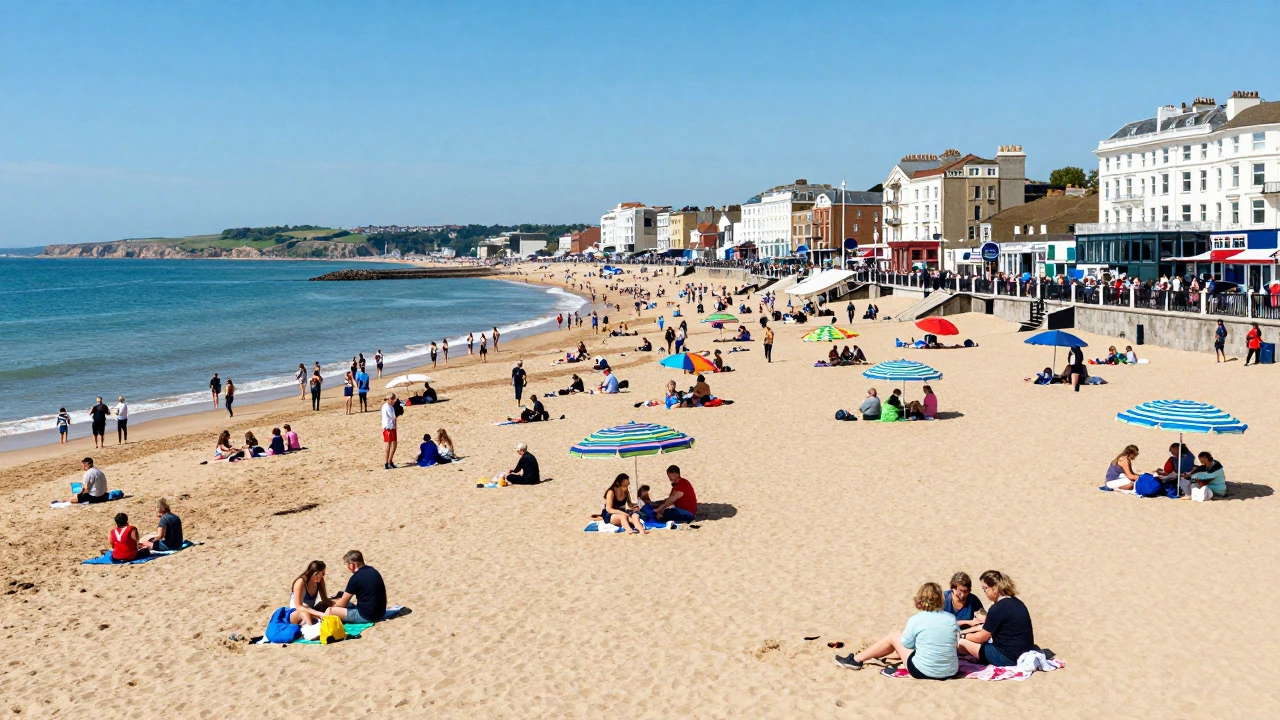 Crowded British beach during a summer bank holiday