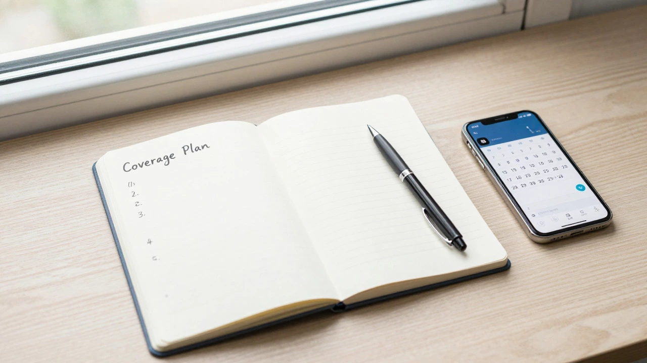 Organized notebook with coverage plan checklist on desk