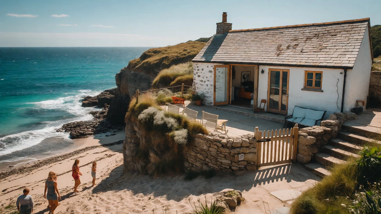 Coastal cottage in Cornwall opening onto a sunny beach