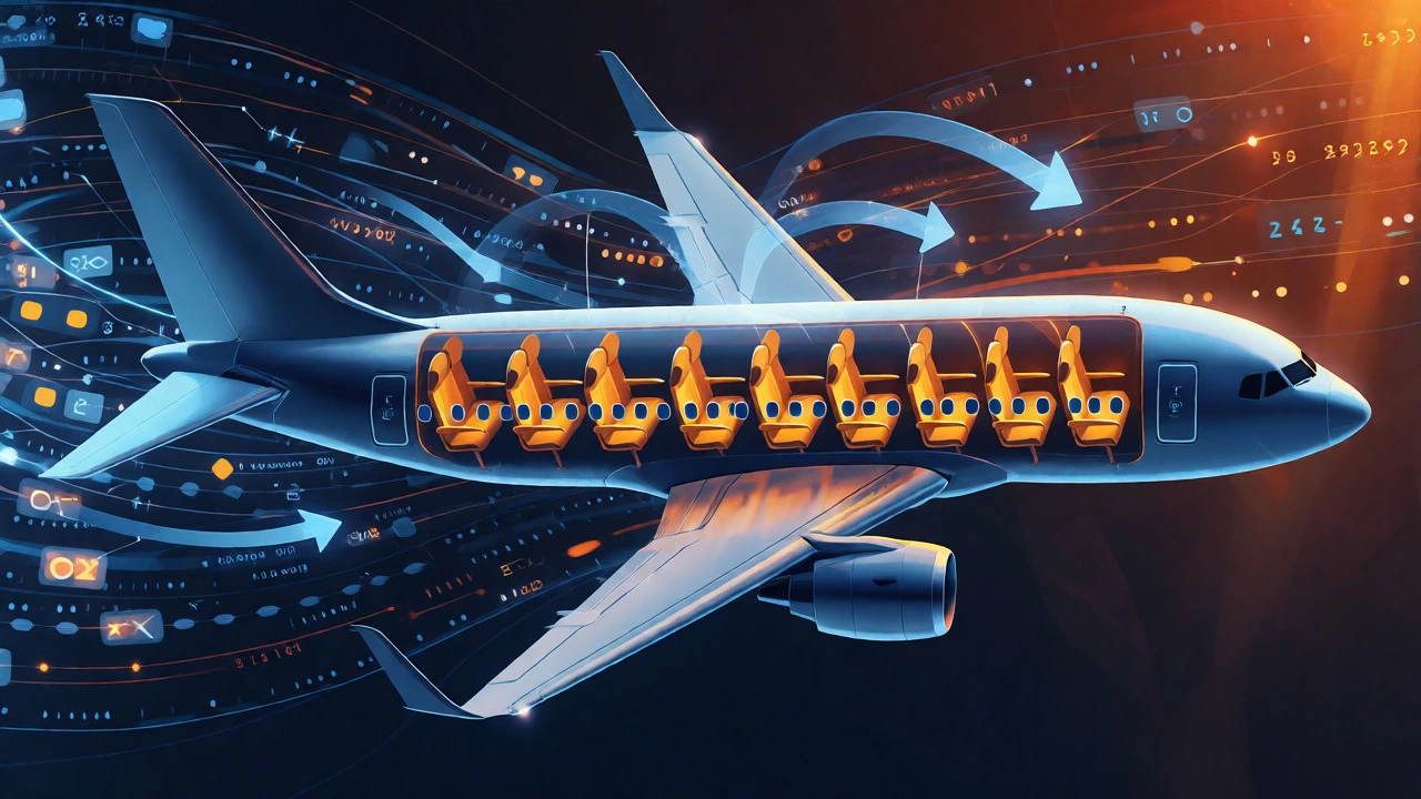 Conceptual graphic showing unsold airline seats and pricing algorithms