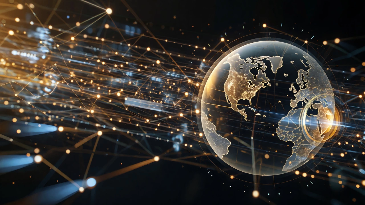Abstract digital network representing global flight price algorithms