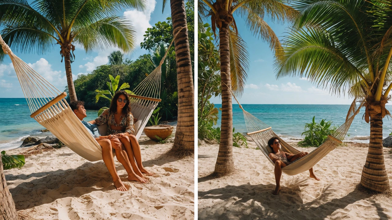 Couple relaxing on a hammock at a Tulum beach resort