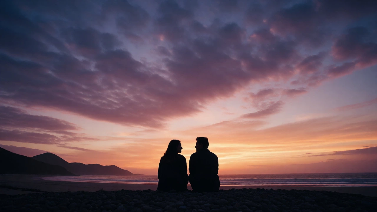 Silhouetted couple watching sunset to reconnect deeply