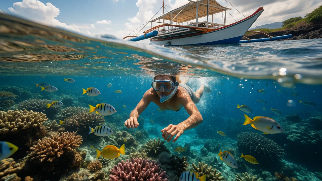 Snorkeler exploring coral reefs in Bali's clear waters